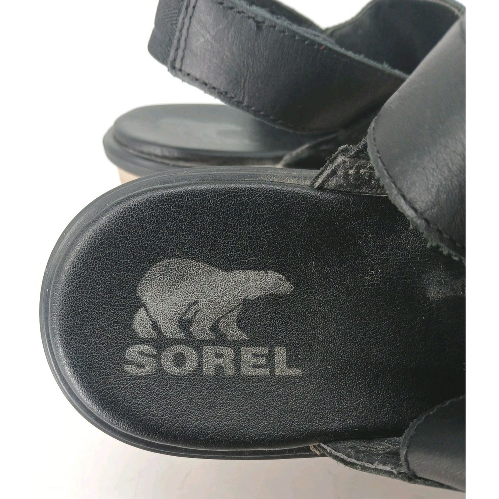 Sorel Joanie III Slingback Womens Leather Platform Wedge Sandals Black SZ 9 C132 - Picture 9 of 10